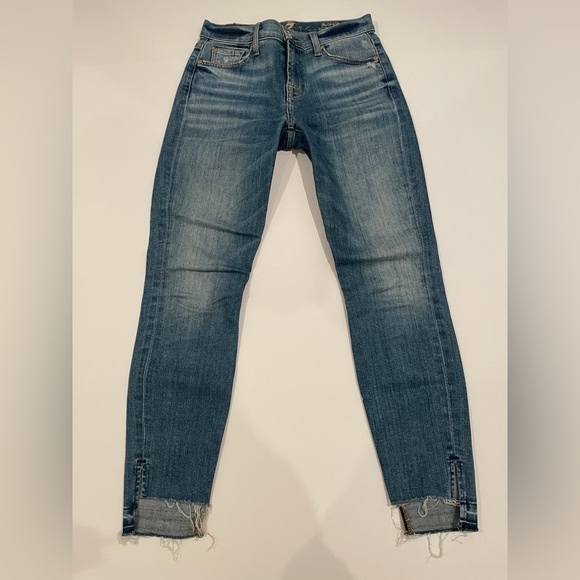7 For All Mankind Denim - 7 For All Mankind Distressed Blue Cropped Jeans